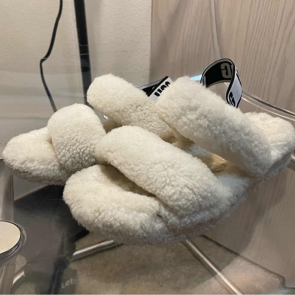 Women’s White Fluffy UGG Slippers